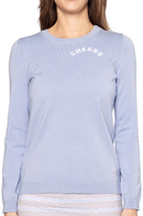 Golftini: Women's CHEERS Crewneck Sweater- Seersucker Blue