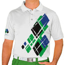 Golf Knickers: Mens Argyle Utopia Golf Shirt - III: Lime/Black/Royal Clothing