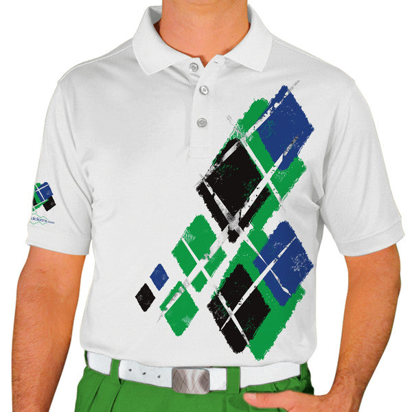 Golf Knickers: Mens Argyle Utopia Golf Shirt - III: Lime/Black/Royal