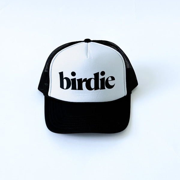 Sassy Caddy: Ladies Golf Trucker Hat - Birdies Black/White