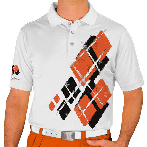 Golf Knickers: Mens Argyle Utopia Golf Shirt - YY: Black/Orange