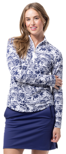 SanSoleil: Ladies Soltek Lux Long Sleeve Print Mock - 900621