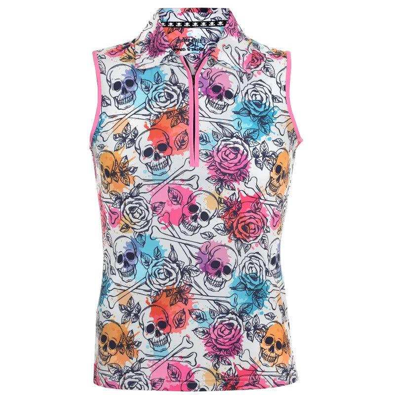 Tattoo Golf: Women's Cool-Stretch Golf Shirt - Skull & Roses