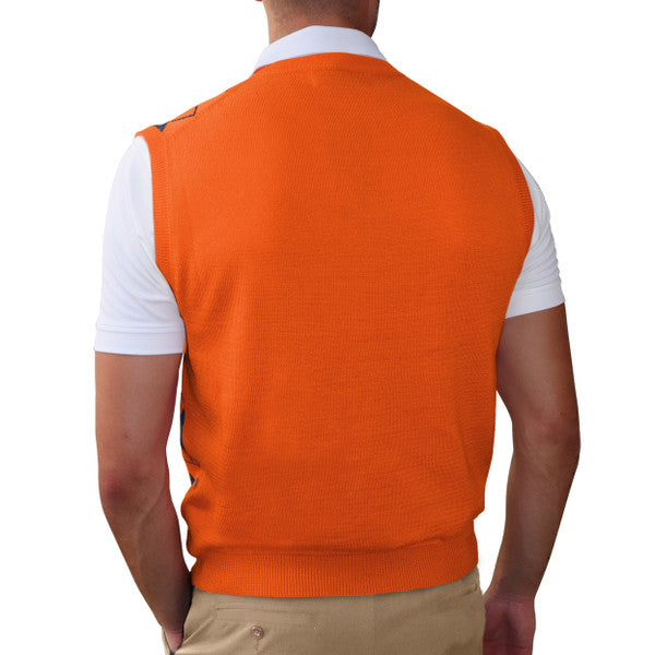 Golf Knickers: Men's Argyle Sweater Vest - Orange and Navy