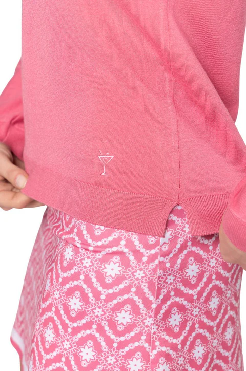 Golftini: Women's Long Sleeve V-Neck Sweater - Nantucket Pink/White