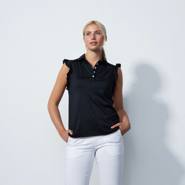 Daily Sports: Women's Ruffle Sleeveless Polo Shirt - Black