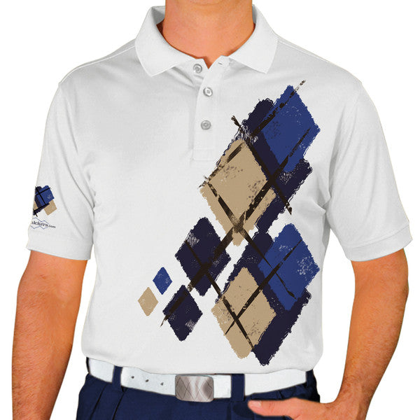 Golf Knickers: Mens Argyle Utopia Golf Shirt - 6K: Navy/Khaki/Royal