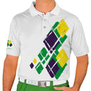 Golf Knickers: Mens Argyle Utopia Golf Shirt - 5E: Lime/Purple/Yellow Clothing
