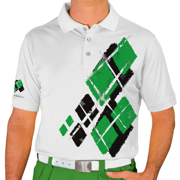 Golf Knickers: Mens Argyle Utopia Golf Shirt - XX: Black/Lime