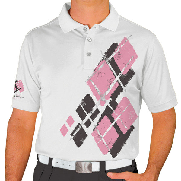Golf Knickers: Mens Argyle Utopia Golf Shirt - 6A: Charcoal/Pink