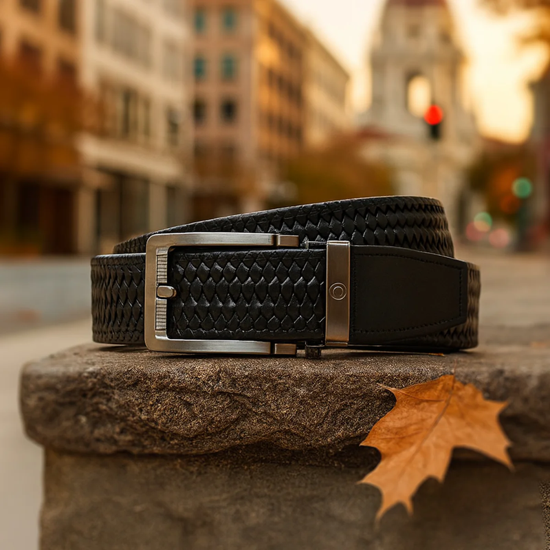 Nexbelt: Men's Braided Leather Golf Ratchet Belt - Black 1.38" [35MM]