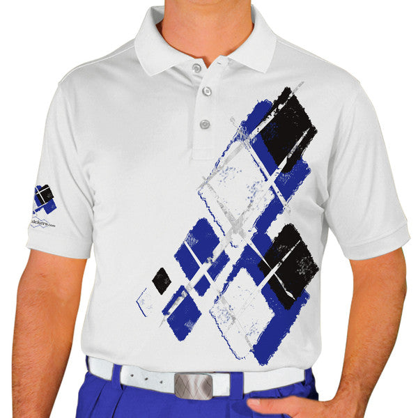 Golf Knickers: Mens Argyle Utopia Golf Shirt -  QQ: Royal/Black/White