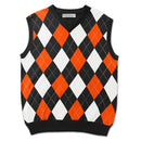 Golf Knickers: Men's Argyle Sweater Vest - Black/Orange/White Clothing