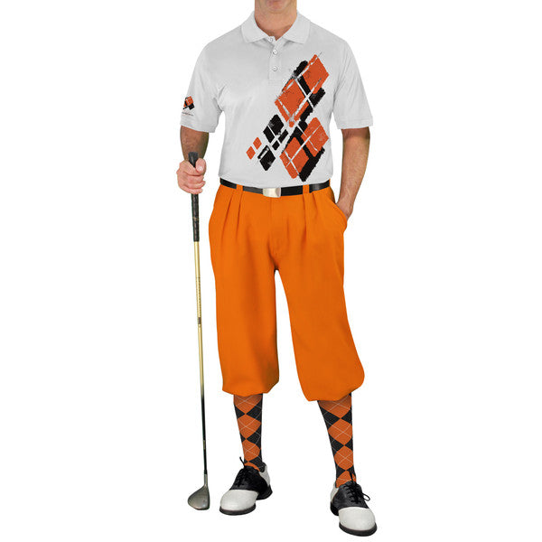 Golf Knickers: Mens Argyle Utopia Golf Shirt - YY: Black/Orange