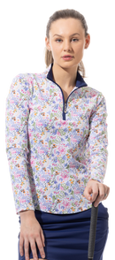SanSoleil: Ladies Soltek Lux Long Sleeve Print Mock - 900621