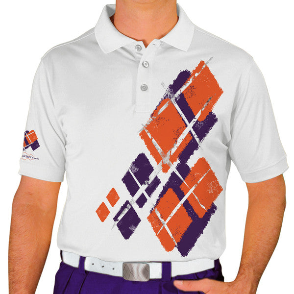 Golf Knickers: Mens Argyle Utopia Golf Shirt - 5D: Purple/Orange