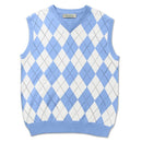 Golf Knickers: Men's Argyle Sweater Vest - Lt Blue/White Clothing