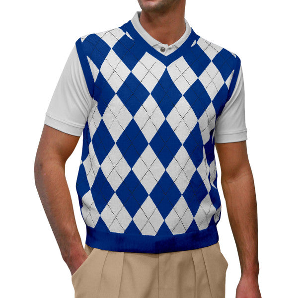 Golf Knickers: Men's Argyle Sweater Vest - Royal/White