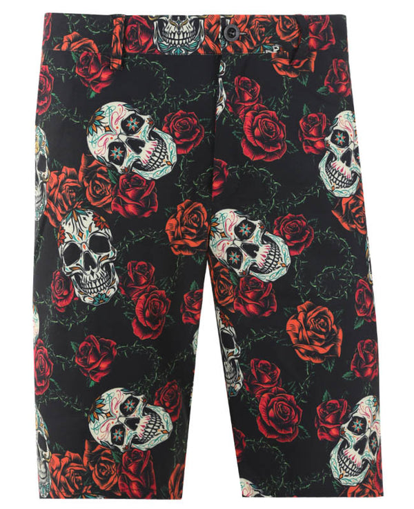 Tattoo Golf: Men's Sugar Skull Cool-Stretch Golf Shorts - Black/Red