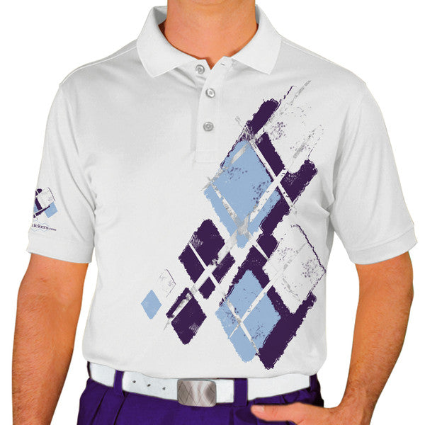 Golf Knickers: Mens Argyle Utopia Golf Shirt - DDDD: Purple/Light Blue/White