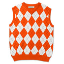Golf Knickers: Men's Argyle Sweater Vest - Orange/White Clothing