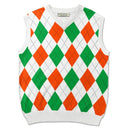 Golf Knickers: Men's Argyle Sweater Vest - White/Orange/Lime Clothing