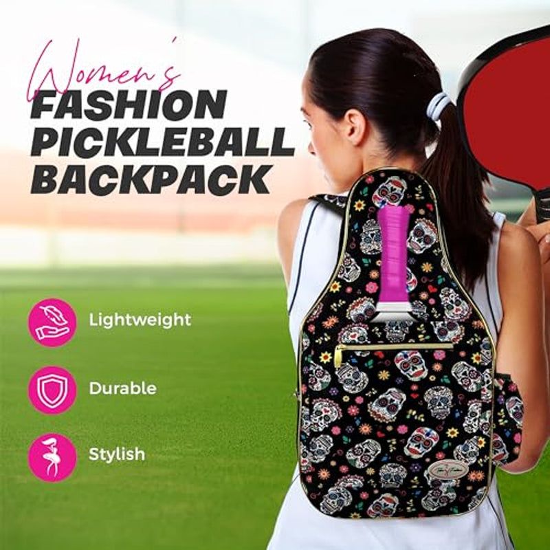 Taboo Fashions: Ladies Premium Pickleball Backpack - Sugar Skulls