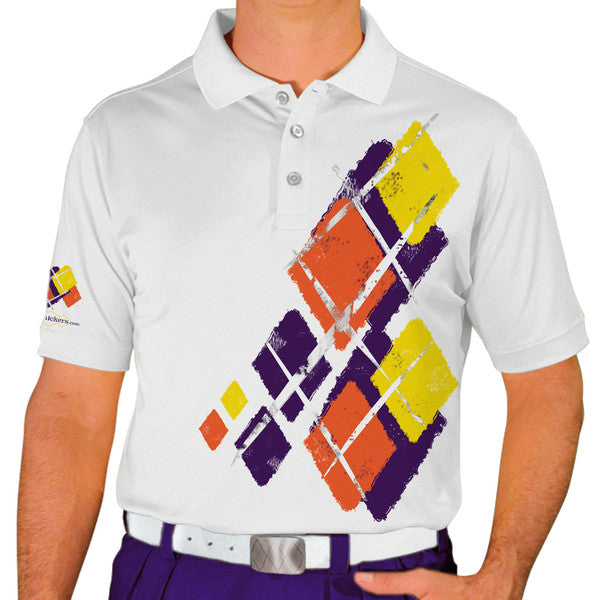 Golf Knickers: Mens Argyle Utopia Golf Shirt - IIII: Purple/Orange/Yellow