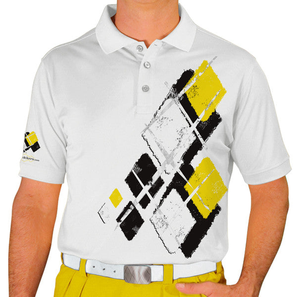 Golf Knickers: Mens Argyle Utopia Golf Shirt - NNNN: Black/Yellow/White