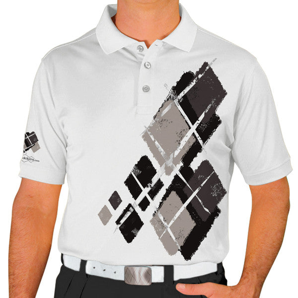 Golf Knickers: Mens Argyle Utopia Golf Shirt -  W: Black/Taupe/Charcoal