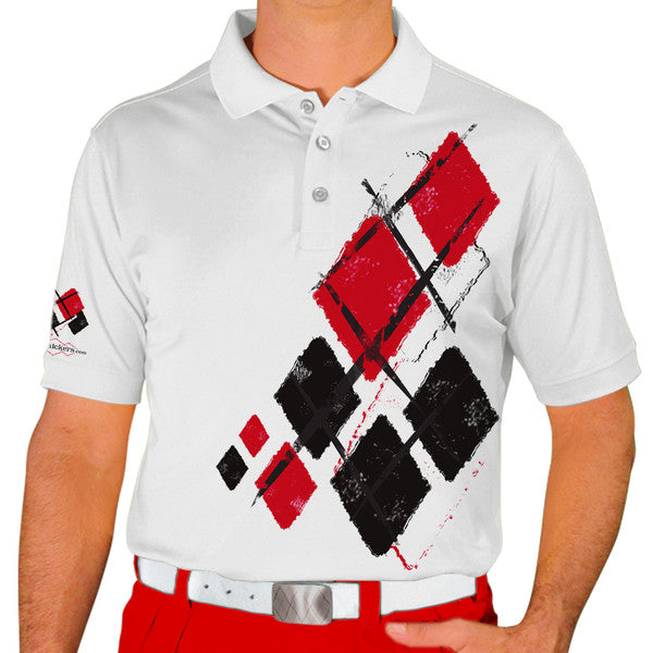 Golf Knickers: Mens Argyle Utopia Golf Shirt - ZZZZ: White/Black/Red