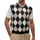 Golf Knickers: Men's Argyle Sweater Vest - Black/Khaki/White Clothing