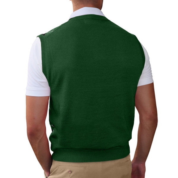 Golf Knickers: Men's Argyle Sweater Vest - Dark Green/Red/White