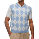 Golf Knickers: Men's Argyle Sweater Vest - Lt Blue/White Clothing