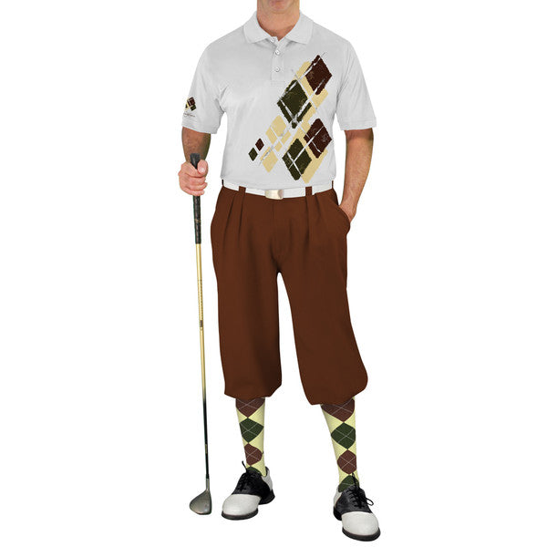 Golf Knickers: Mens Argyle Utopia Golf Shirt - J: Butter/Olive/Brown
