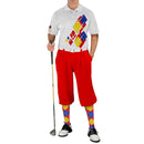 Golf Knickers: Mens Argyle Utopia Golf Shirt - 5B: Red/Yellow/Royal Clothing