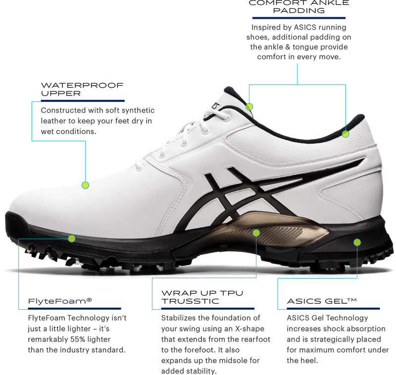 Men s White Mako Blue GEL ACE PRO M STANDARD Golf Shoe by Asics