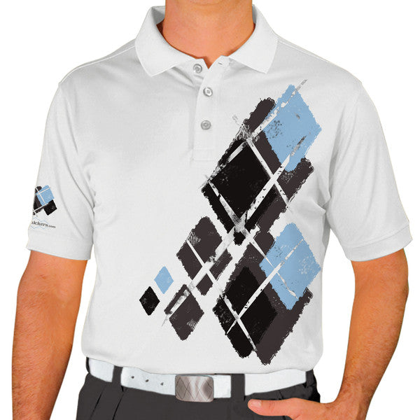 Golf Knickers: Mens Argyle Utopia Golf Shirt - VVVV: Charcoal/Black/Light Blue