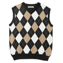 Golf Knickers: Men's Argyle Sweater Vest - Black/Khaki/White Clothing