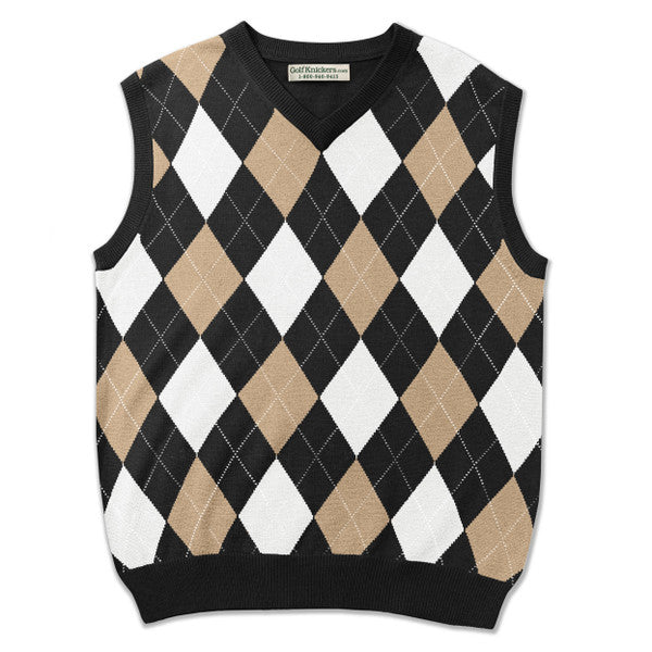 Golf Knickers: Men's Argyle Sweater Vest - Black/Khaki/White