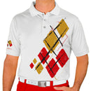 Golf Knickers: Mens Argyle Utopia Golf Shirt - 5W: White/Gold/Red Clothing