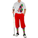Golf Knickers: Mens Argyle Utopia Golf Shirt - 5C: Red/Purple/Lime Clothing