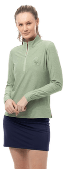SanSoleil: Ladies Solmelange 1/4 Zip Mock with Embroidered - 900454E Clothing