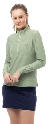 SanSoleil: Ladies Solmelange 1/4 Zip Mock with Embroidered - 900454E