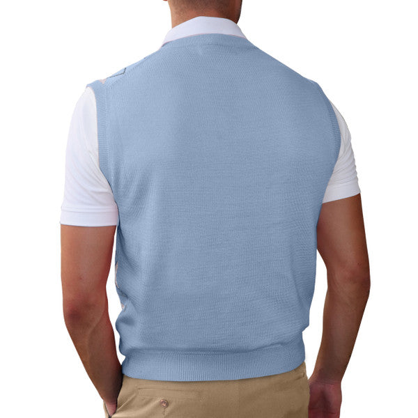 Golf Knickers: Men's Argyle Sweater Vest - Lt Blue/White