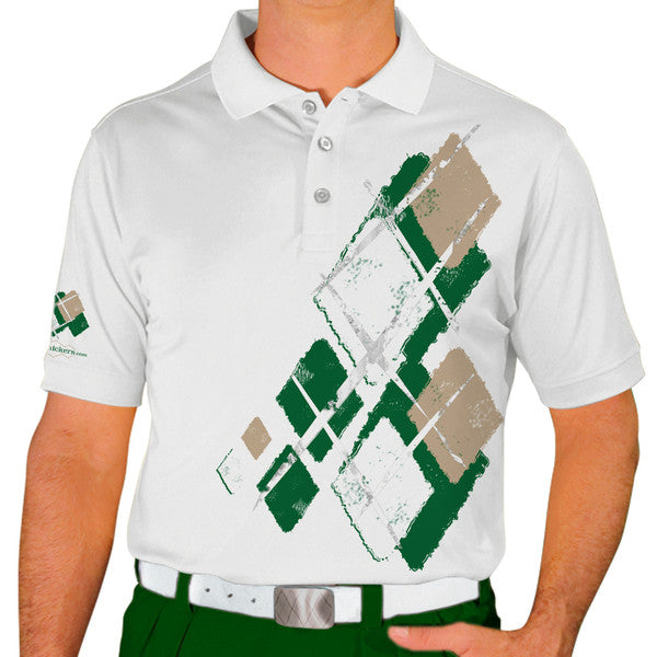 Golf Knickers: Mens Argyle Utopia Golf Shirt - HHHH: Dark Green/Khaki/White