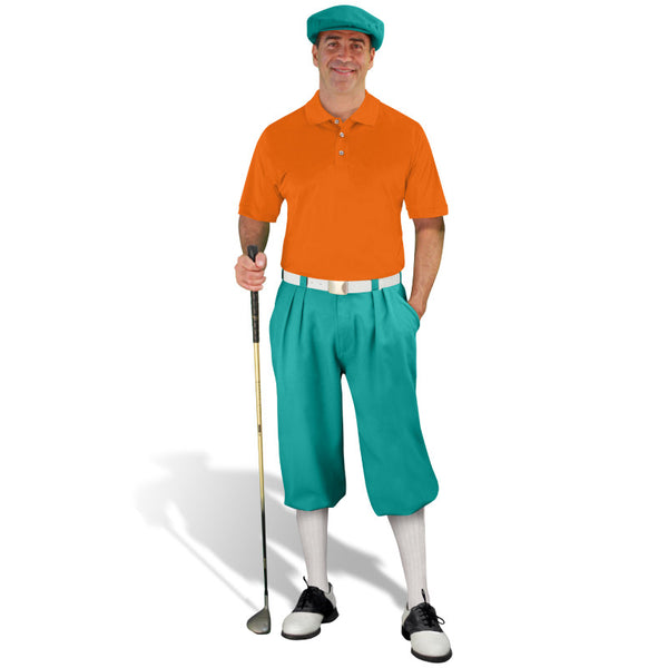 Golf Knickers: Men's Classic Golf Outfit - Teal, White and Orange