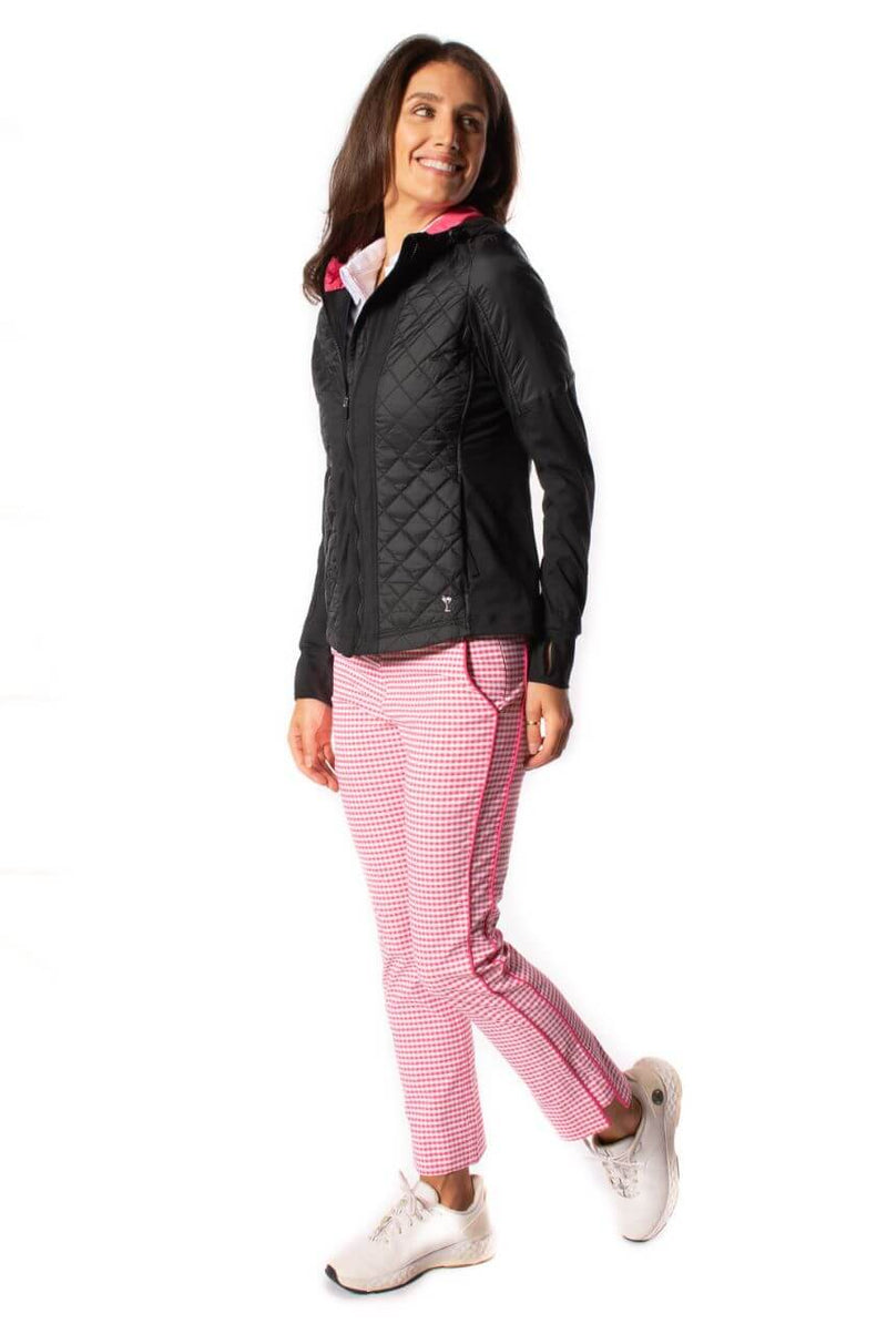 Golftini: Women's Pull-On Stretch Ankle Pant - Hot Pink/White Checkered