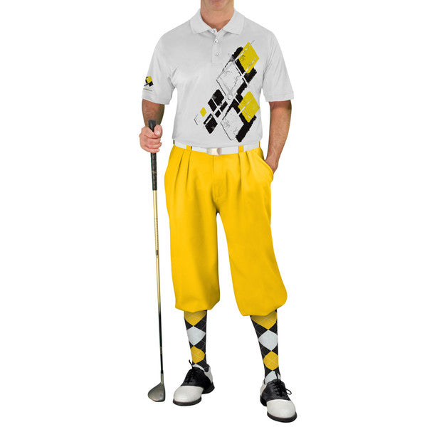 Golf Knickers: Mens Argyle Utopia Golf Shirt - NNNN: Black/Yellow/White