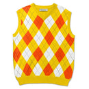 Golf Knickers: Men's Argyle Sweater Vest - Yellow/Orange/White Clothing